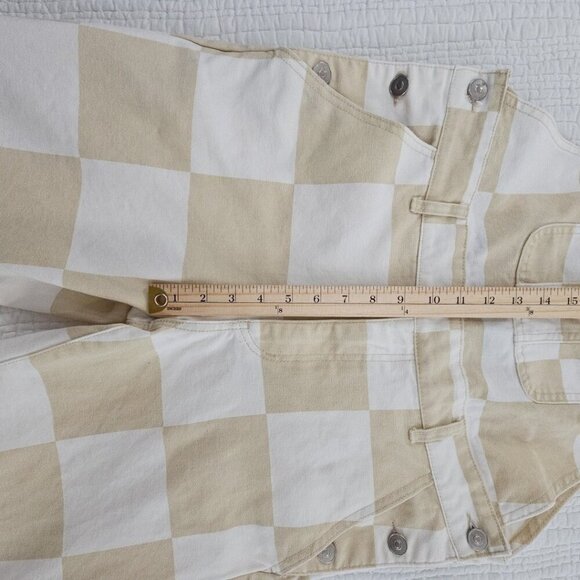 Forever 21 Men/Unisex Bib Overalls Size M (36x30) Beige White Color Block EUC - Picture 8 of 16